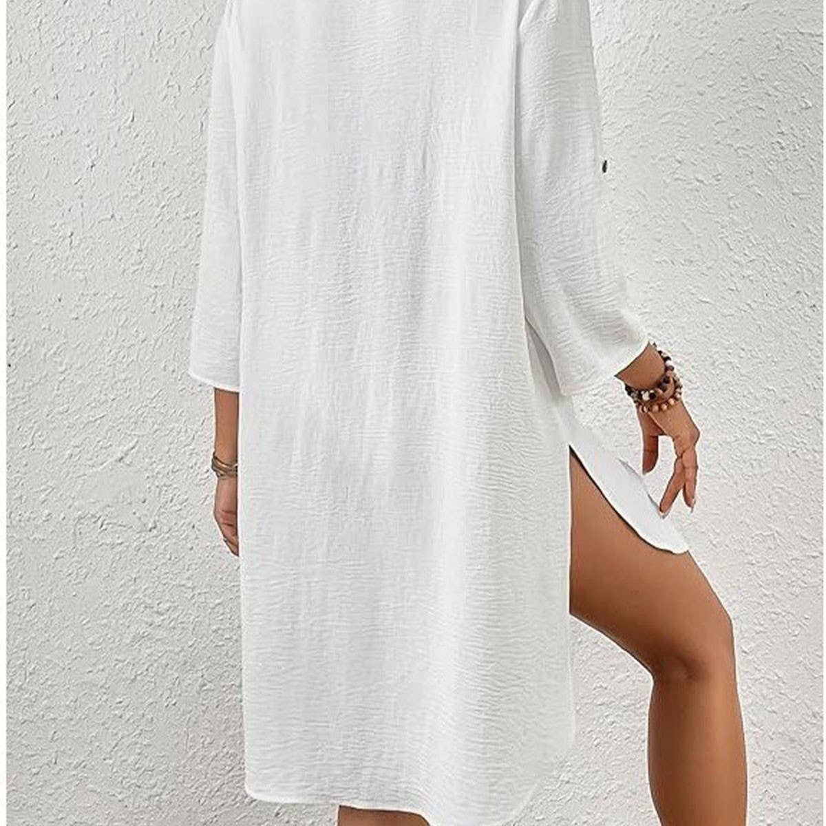 White Lace V-Neck Beach Cover Up Blouse