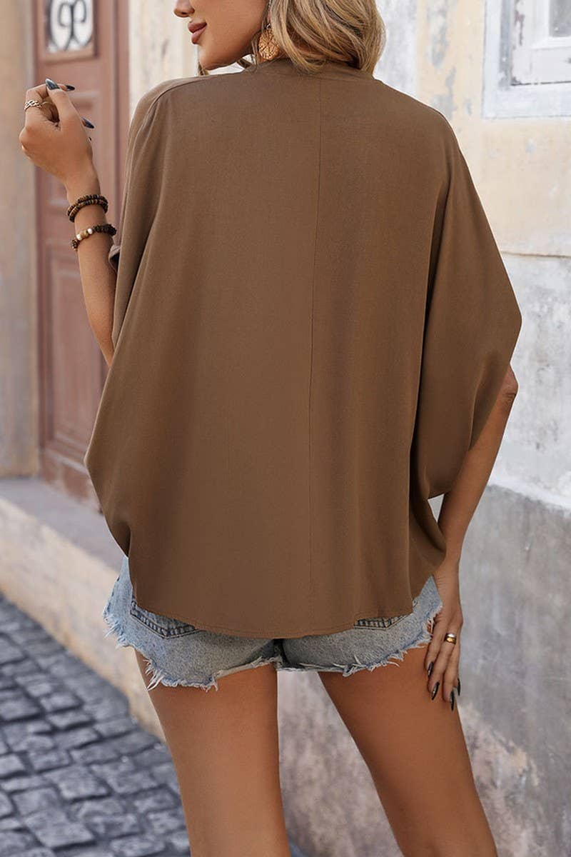 CWTBLS2133_SOLID DRAPED BATWING SLEEVE VERSATILE SHIRT