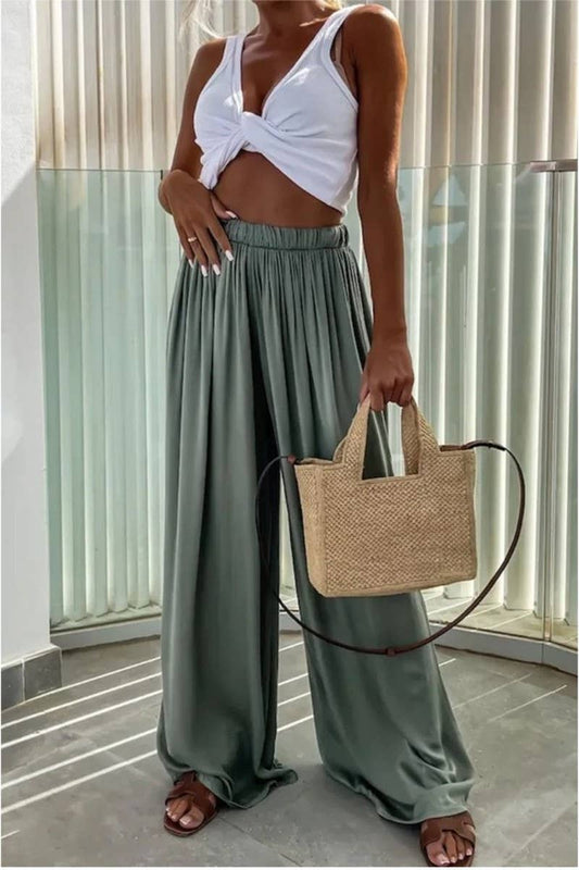 CWBLP1860_SOLID COLOR LOOSE POCKET CASUAL WIDE-LEG PANTS