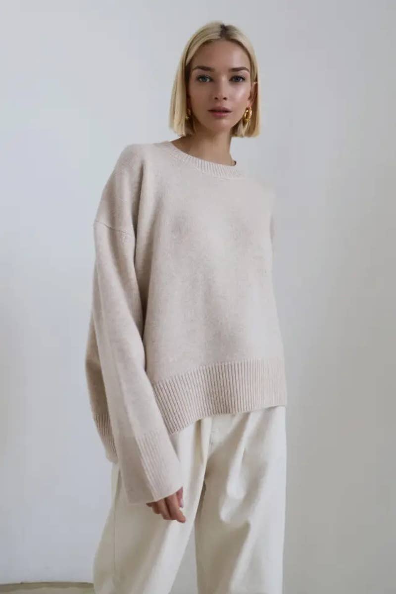 CWOSWL6631_CREW-NECK LONG-SLEEVED SOLID COLOR SWEATER