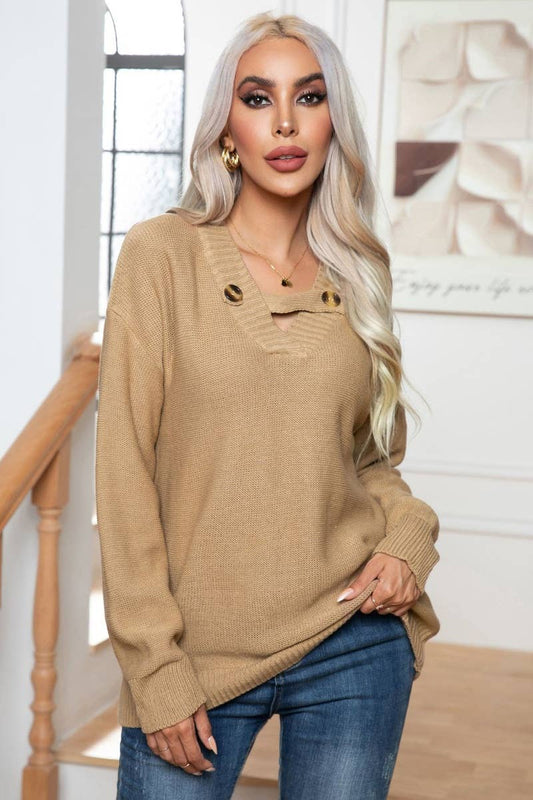 CWOSWL6427_DESIGN SENSE BUTTON LONG SLEEVE SWEATER