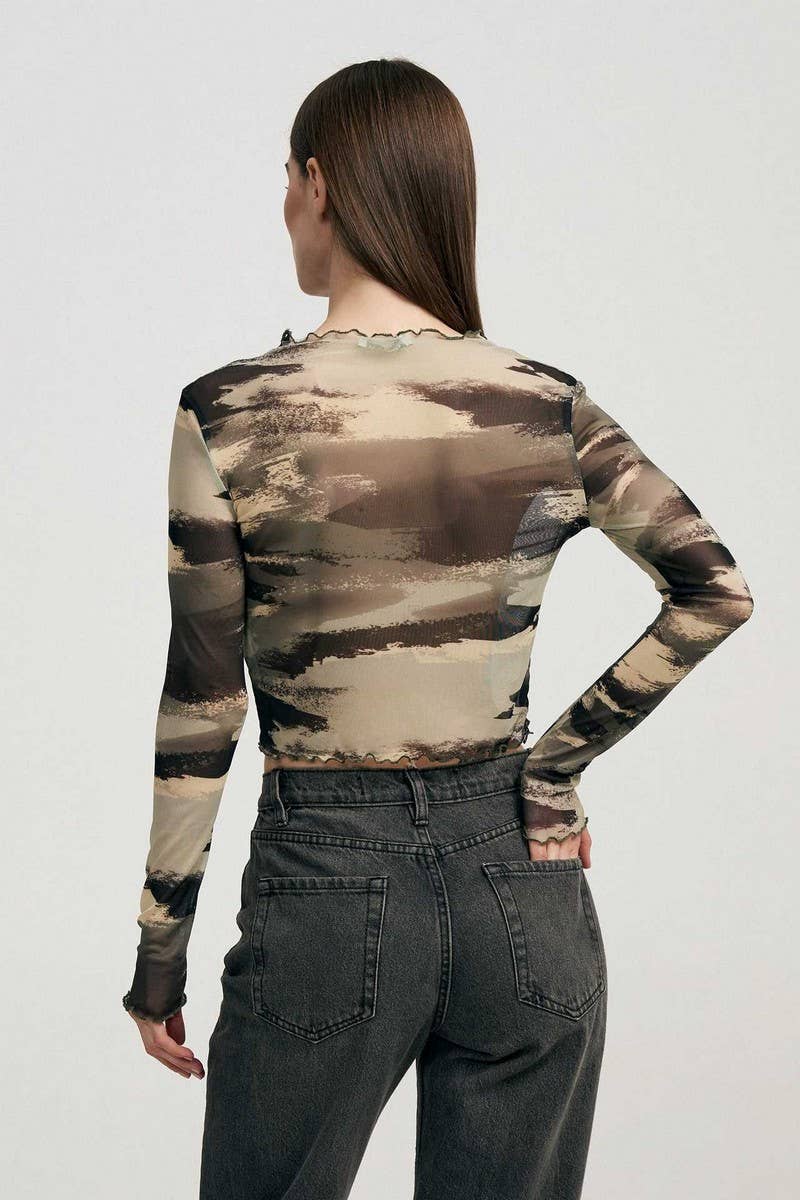 CWTBLL3948_SEXY LEOPARD MESH PRINT SLIM FIT TEE TOP