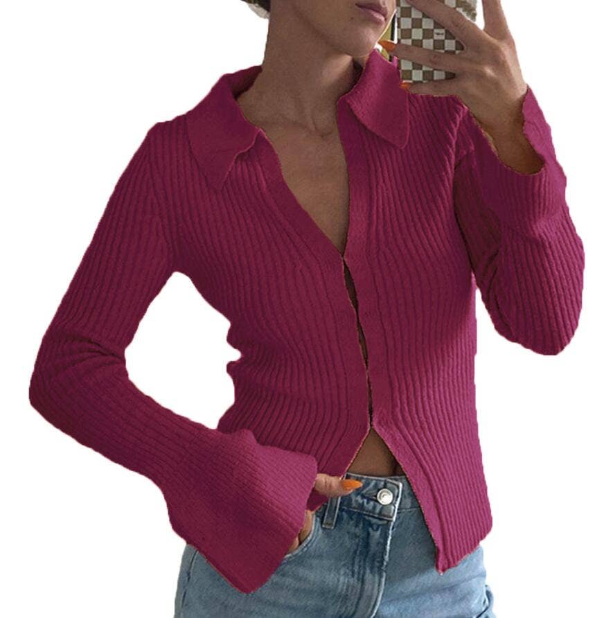 Casual street Y2K flared sleeve knitted top