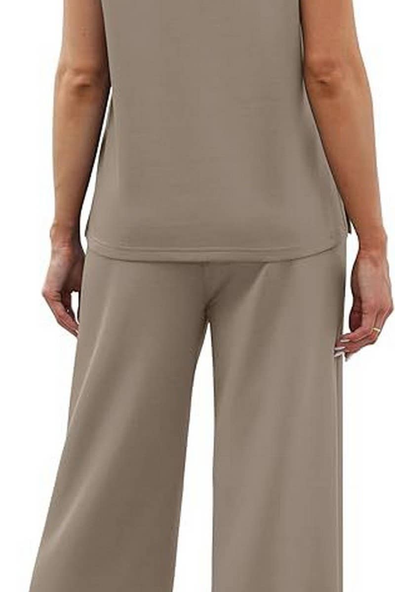 CWSS01304_SUMMER V-NECK VEST CASUAL PANTS MATCHING SET