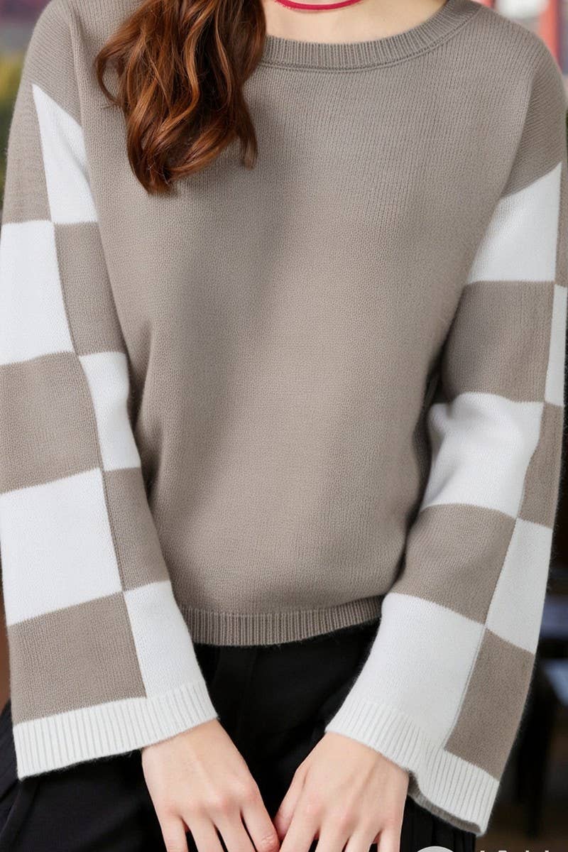 CWOSWL07087_MULTICOLOR PRINTED LONG SLEEVE CONTRAST SWEATER