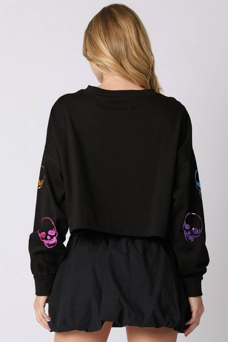 CWTBLL01262_HALLOWEEN SKULL SEQUIN LOOSE SWEATSHIRT