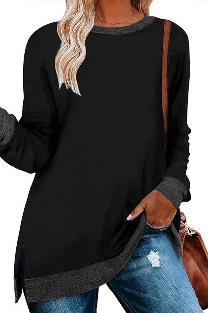 CWTBLL3686_COLORBLOCK SLIT LOOSE CASUAL PULLOVER TOP
