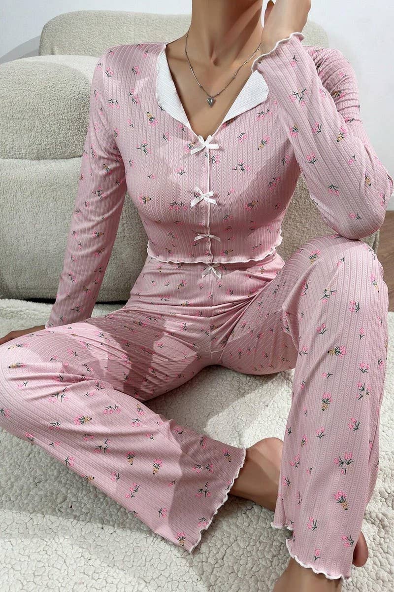 CWSPJ00472_FLORAL PRINT LONG SLEEVE PANTS PAJAMA SET