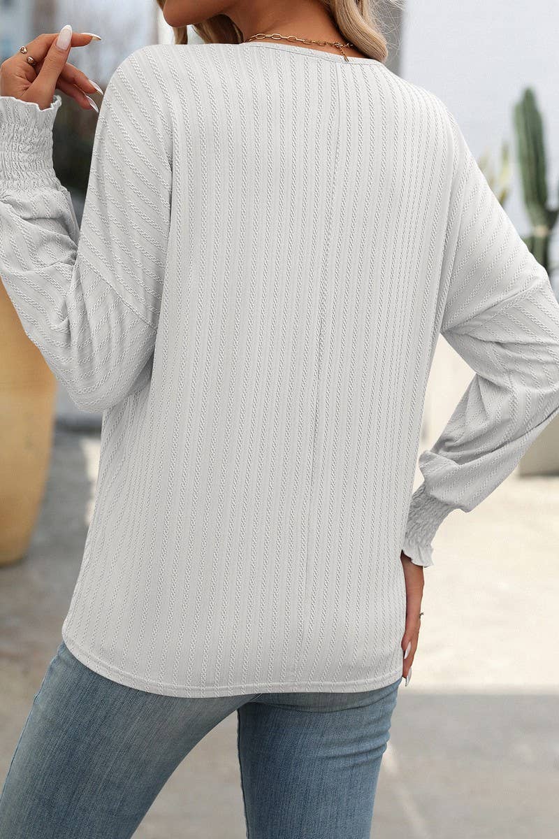 CWTBLL1814_LOOSE FIT V-NECK BATWING SLEEVE LONG SLEEVE TOP