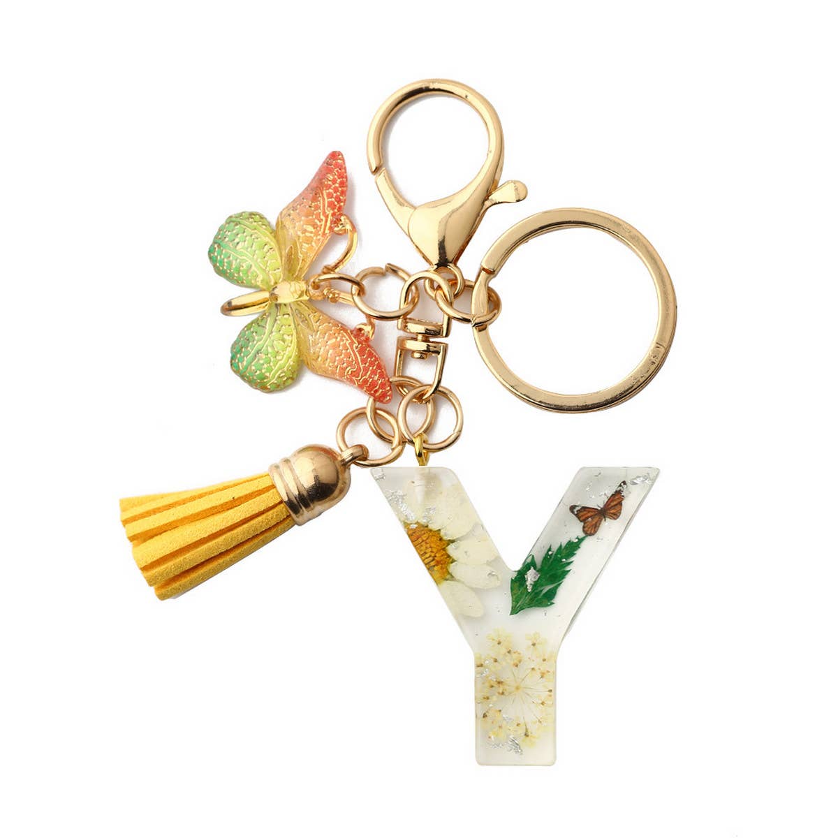 DRIED FLOWER PRINTED LETTER KEYCHAIN