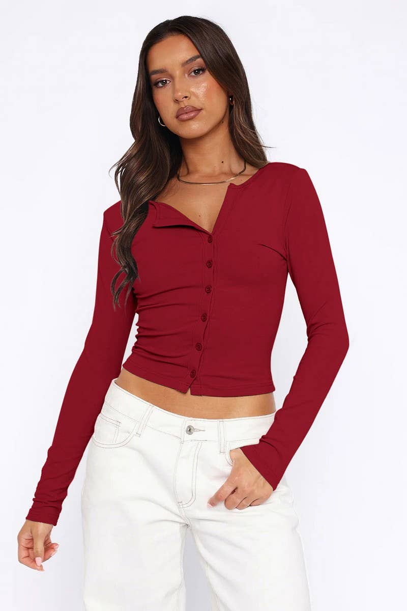 CWTTL2052_SUMMER HIGH-END BUTTON KNIT CARDIGAN TOP