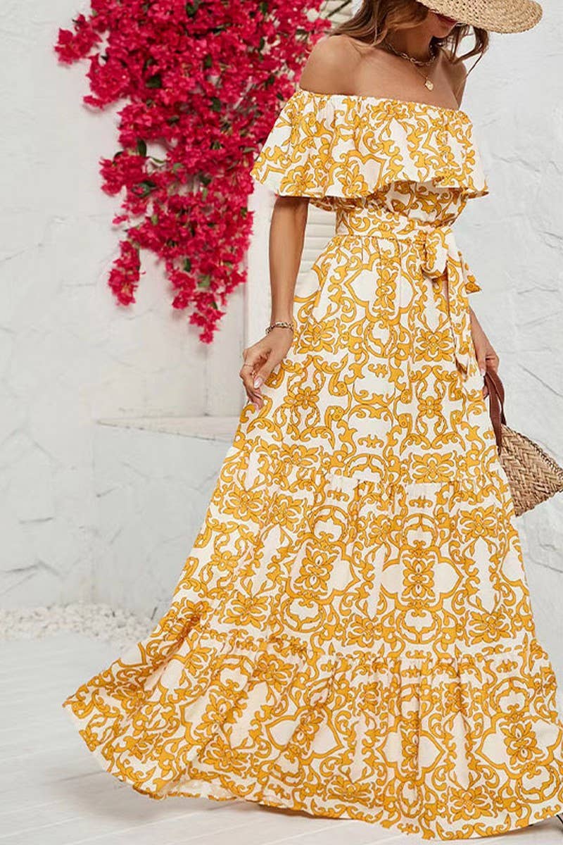 CWDSD7943_OFF SHOULDER FLORAL RUFFLED LONG DRESS