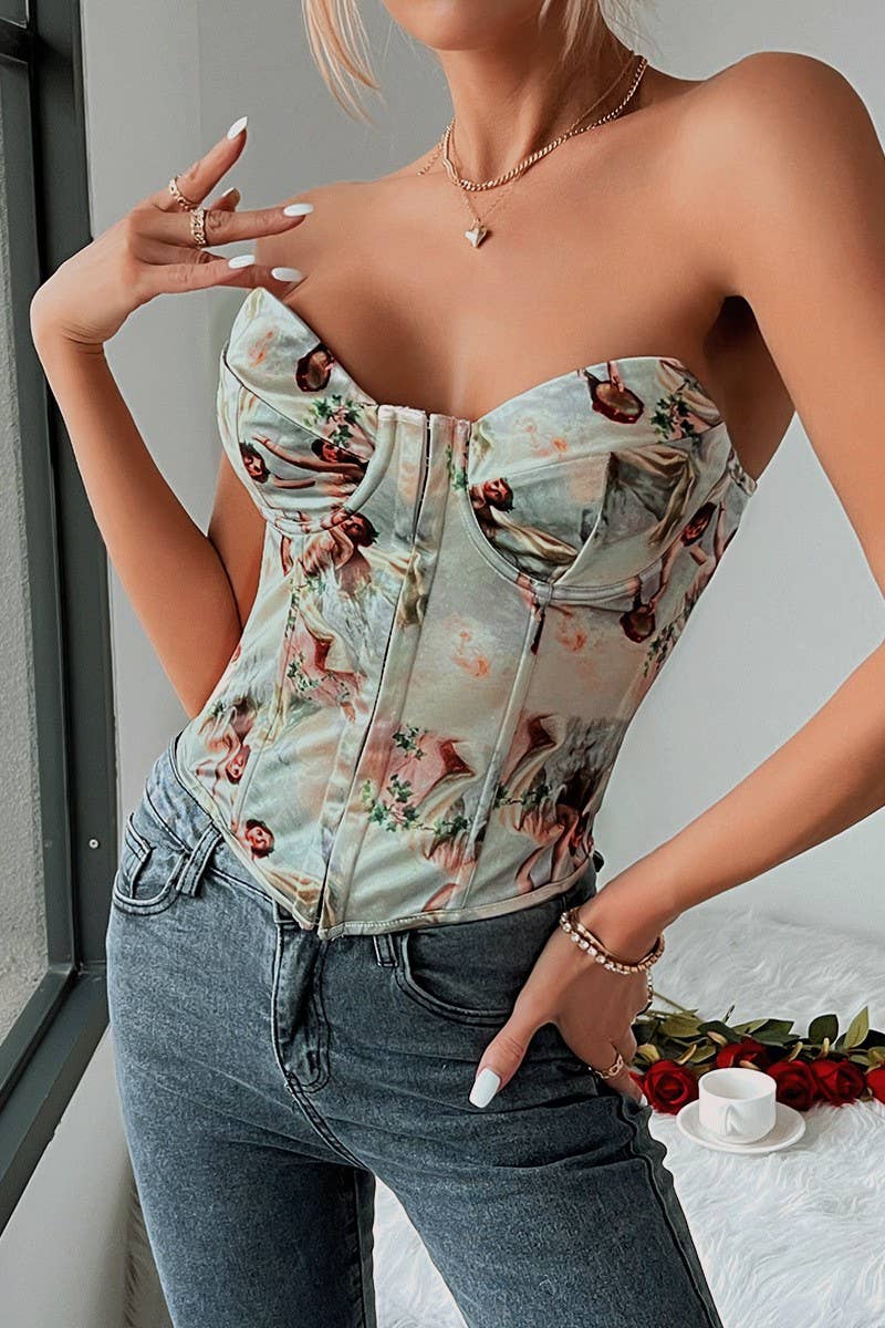 CWTTK0742_BACKLESS LACE-UP UNDERWIRED HERRINGBONE VEST TOP