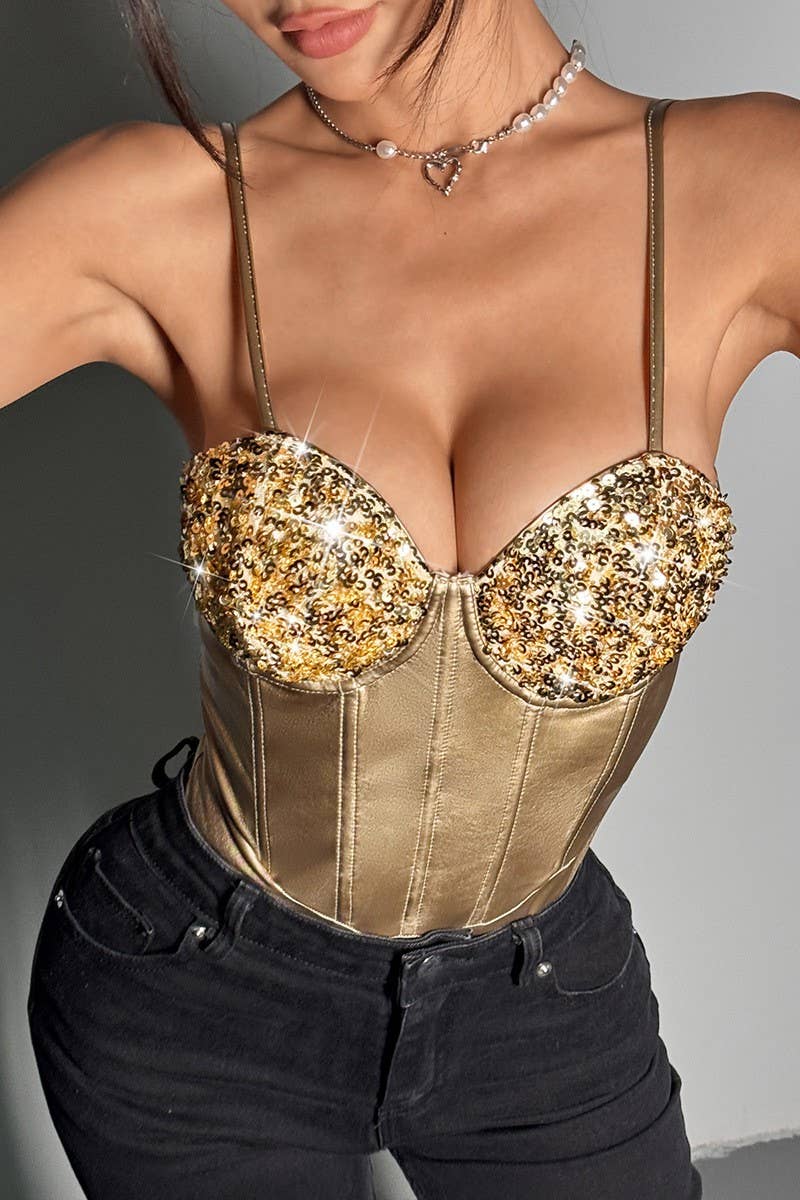 CWSBSSL0098_SATIN SEQUINED HALTER BACKLESS BODYSUIT