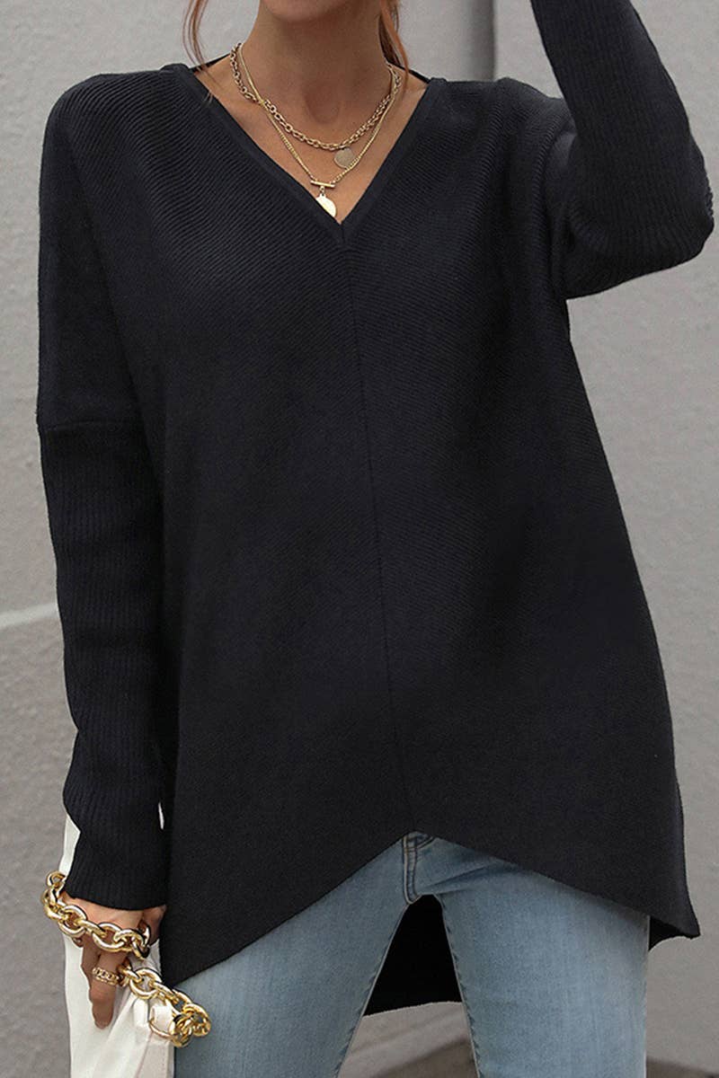 CWOSWL613  Oversized Long Sleeve V-Neck Pullover Sweater