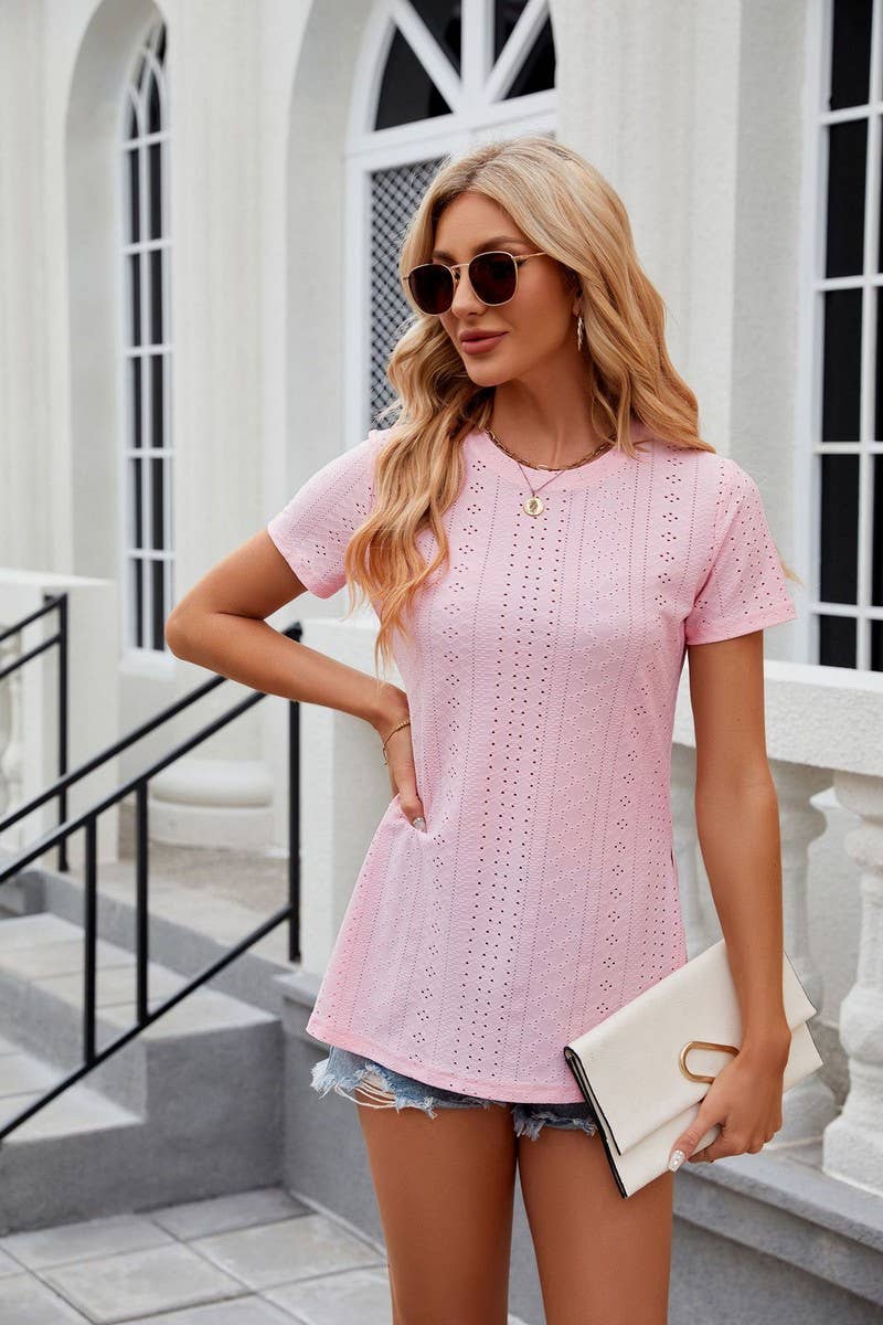 CWTTS0828_Round Neck Short Sleeve Knit Top