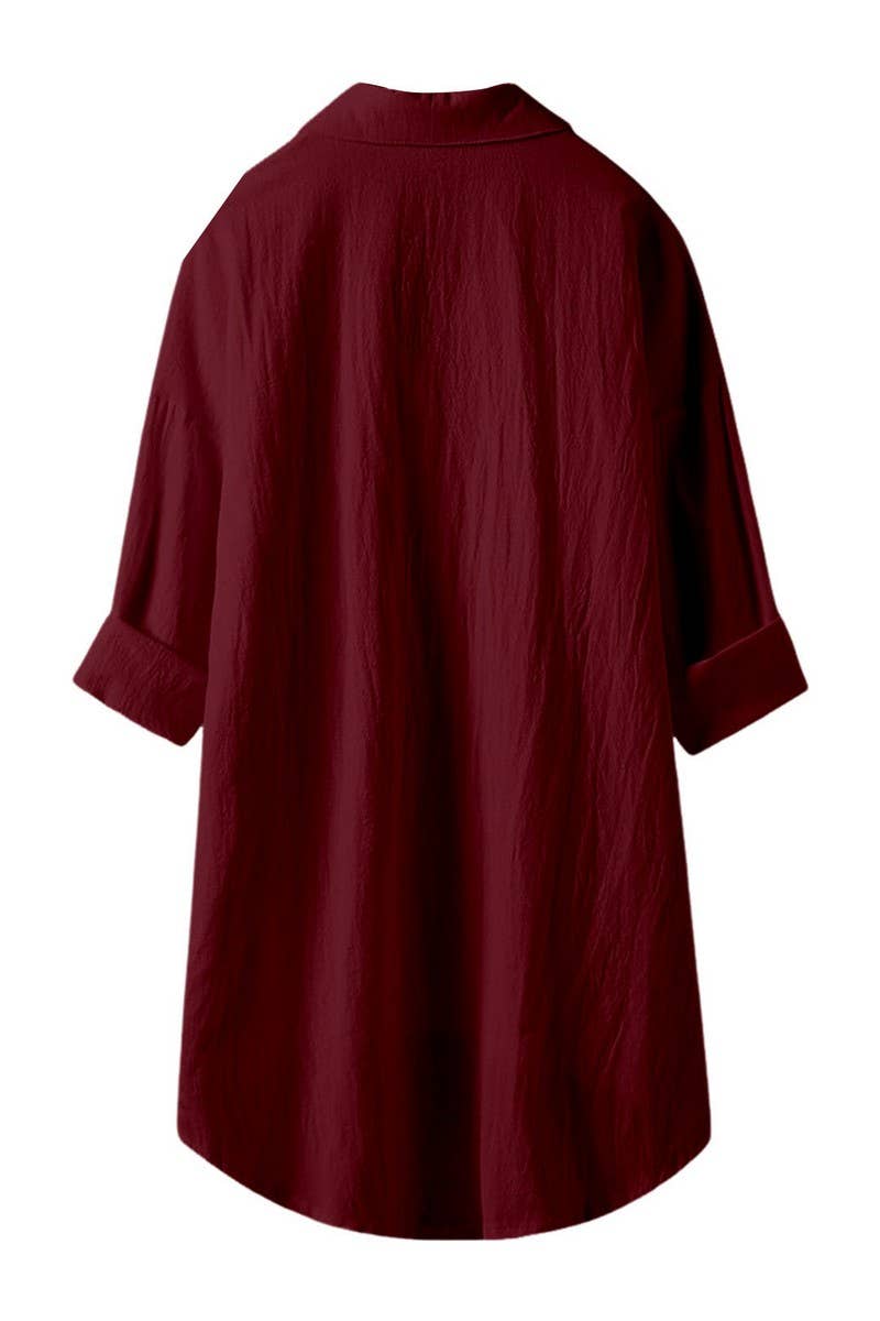 CWTSTL2876_SOLID COLOR HIGH AND LOW COTTON AND LINEN SHIRT