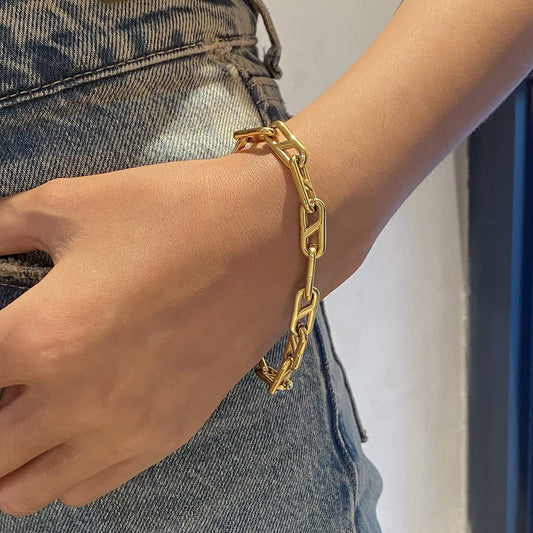 Gold Stainless Steel Chain Bracelet, No Fading
