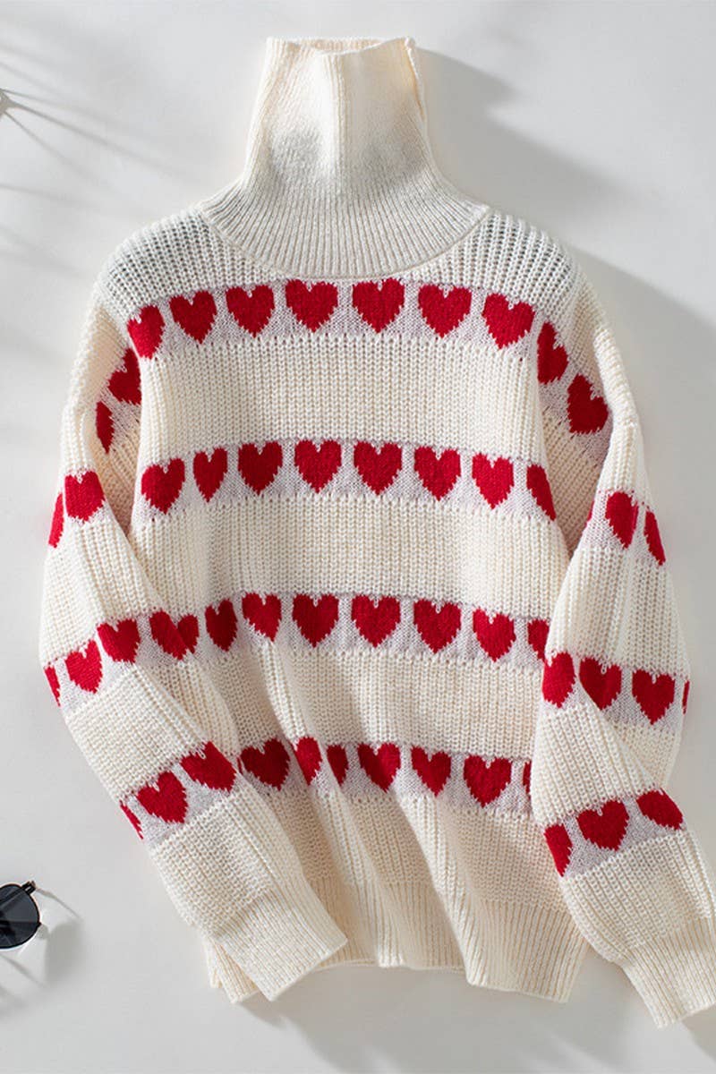 CWOSWL2872_LAPEL HEART PULLOVER LONG SLEEVE KNITTED SWEATER