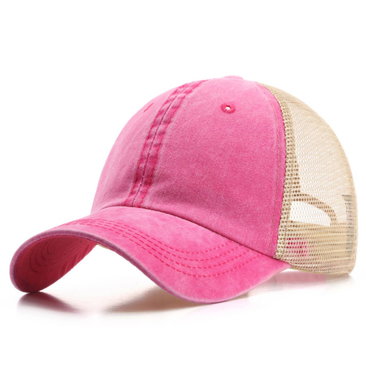 Washed Cotton Denim Mesh Cap Breathable Sun Hat_CWAH1281