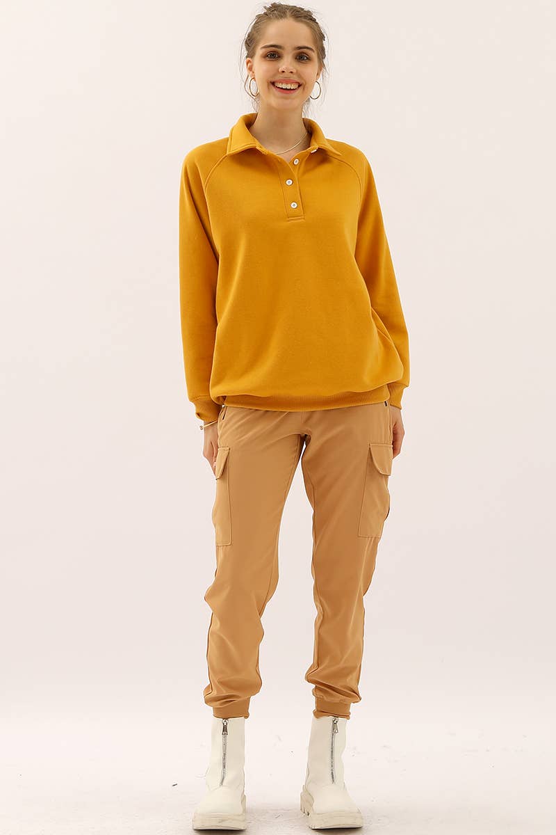 CWTTL906-P_PLUS SIZE BUTTON COLLAR RAGLAN SLEEVE SWEATSHIRT