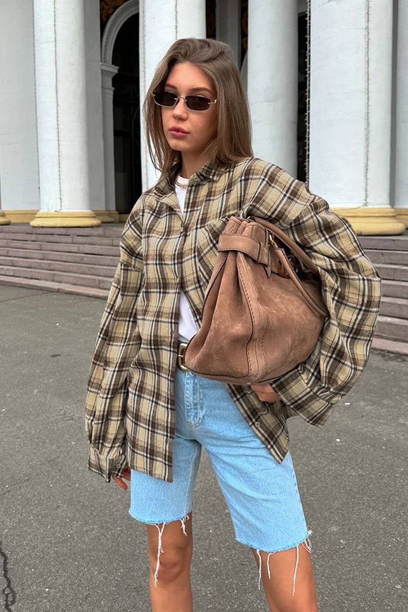 CWTBLL00581_LOOSE PLAID LONG SLEEVE CASUAL SHIRT TOP