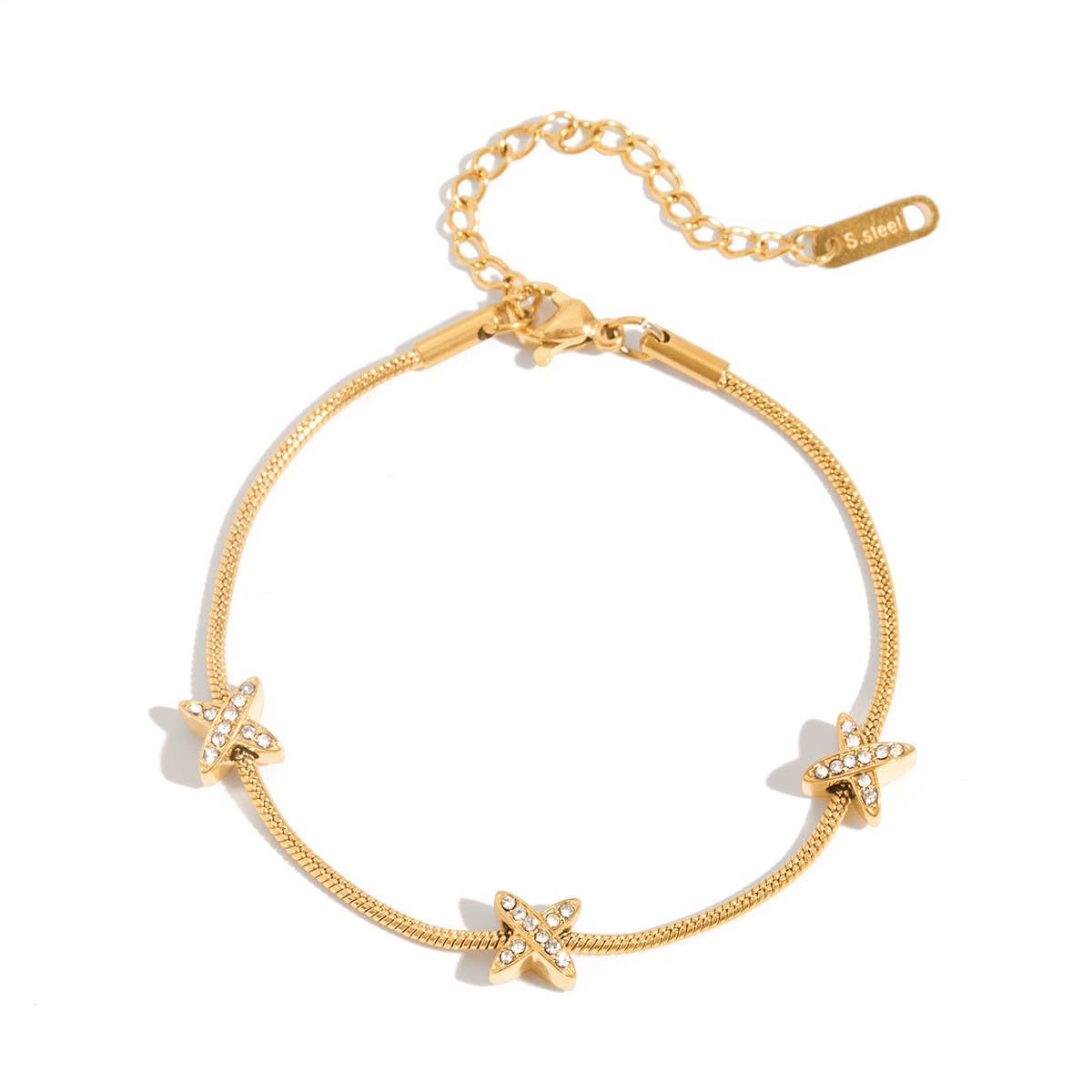 18K Gold X Charm Bracelet, Stainless Steel Design_CWAJE4731