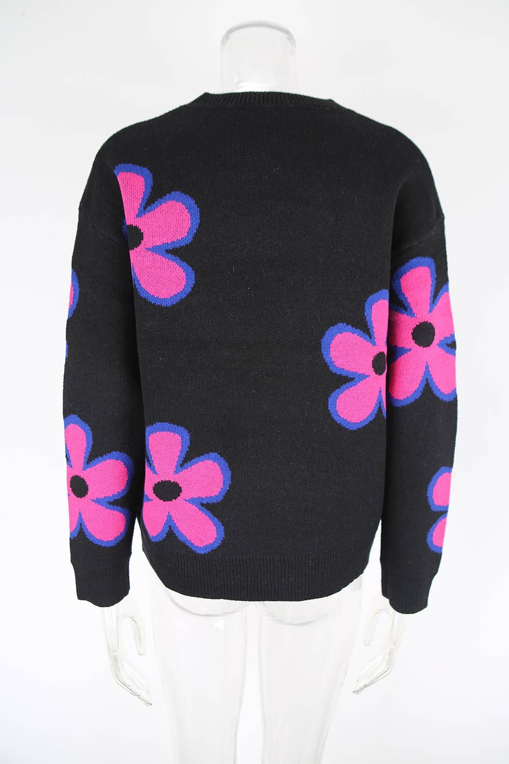 Contrast color flower jacquard loose sweater