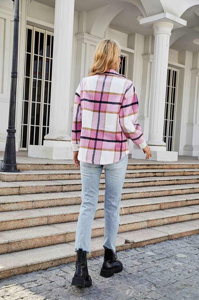 Casual loose pocket wool shirt jacket