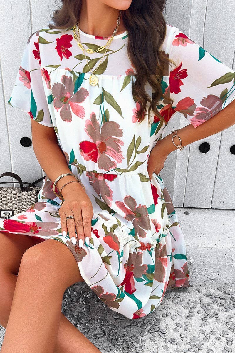 CWDSD7136_2025 LEISURE HOLIDAY PRINT SHORT SLEEVE DRESS
