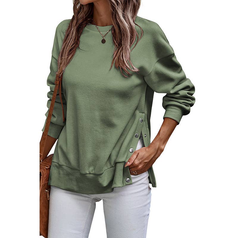 Casual style split loose long-sleeved sweatshirt