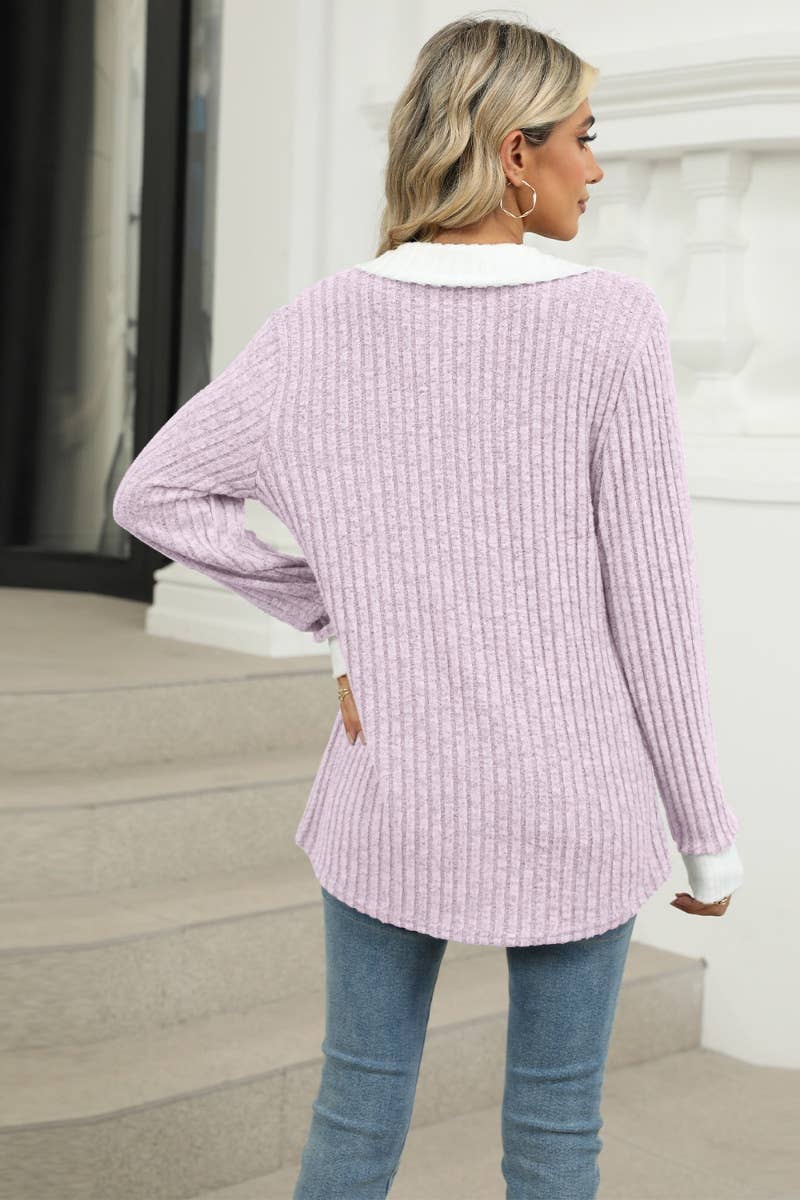 CWOSWL6610_WINTER V-NECK LONG-SLEEVED LAPEL SWEATER