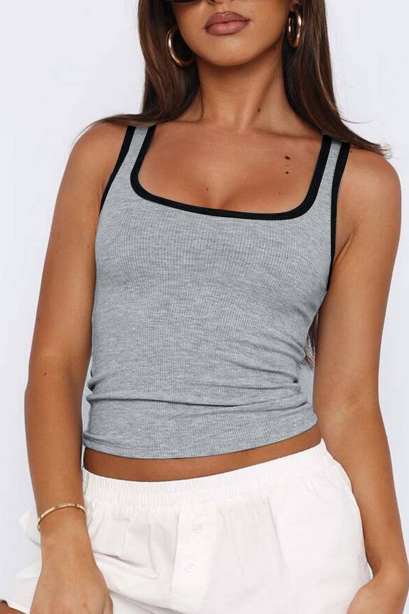 CWTTSL0384_SPORTY FIT KNIT RIBBED CONTRAST COLOR TANK TOP
