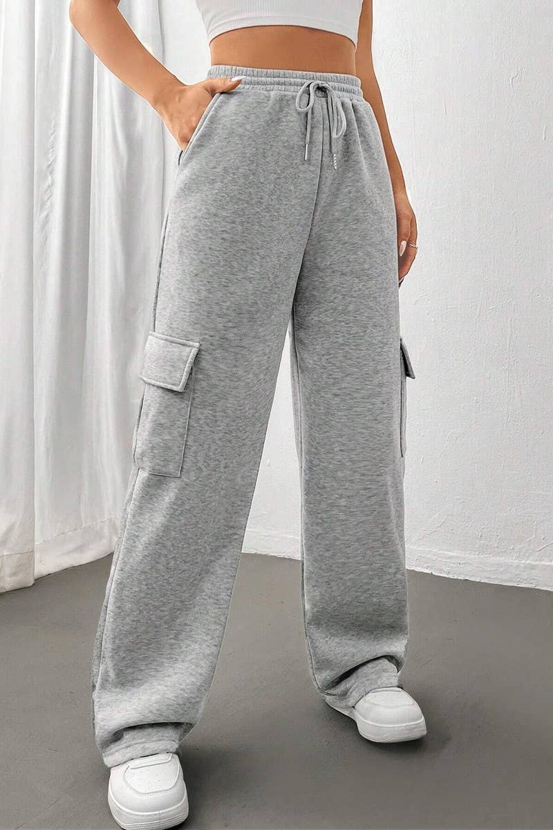 CWBLP0975_POCKET ELASTIC WAIST STRAIGHT WIDE LEG SWEATPANTS