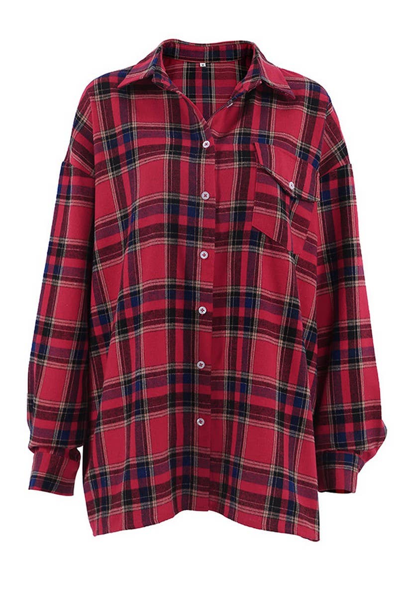 CWTSTL00911_RETRO PLAID LOOSE LONG-SLEEVED SHIRT JACKET