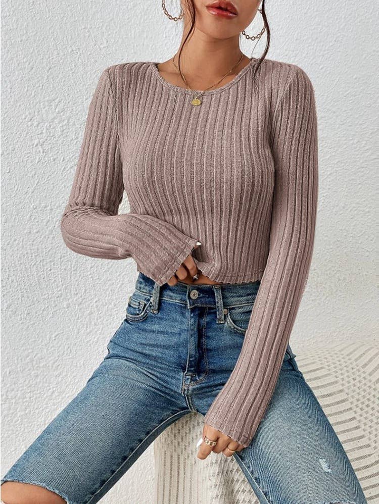 CASUAL TIGHT SOLID COLOR CREW NECK SWEATER