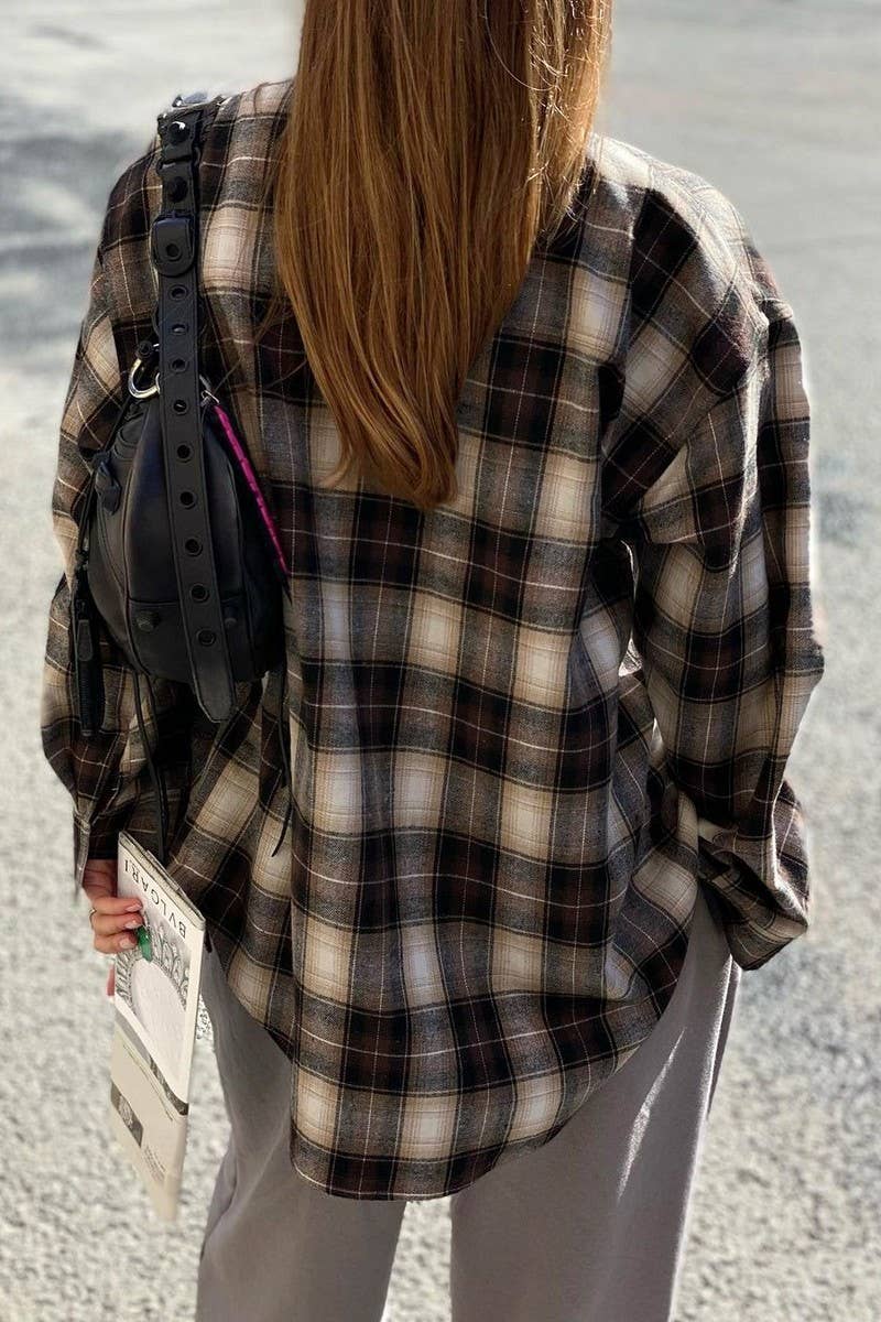 CWTBLL00585_CASUAL LONG-SLEEVED SHIRT RETRO PLAID SHIRT