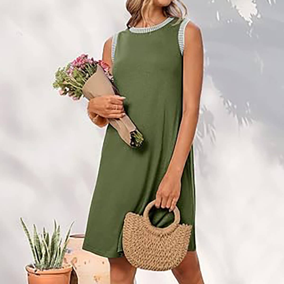 CREW-NECK LOOSE CASUAL SLEEVELESS MINI DRESS
