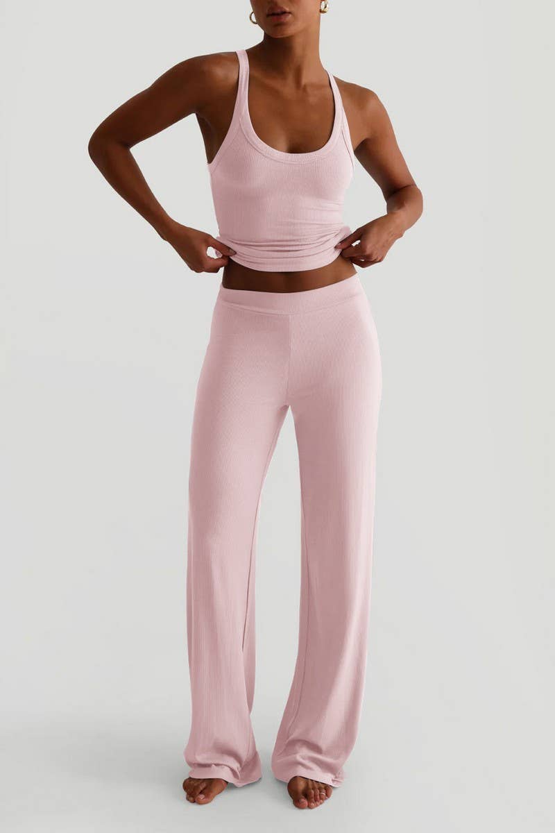 CWSTB00442_SPORTS YOGA TANK TOP & WIDE LEG PANTS SET