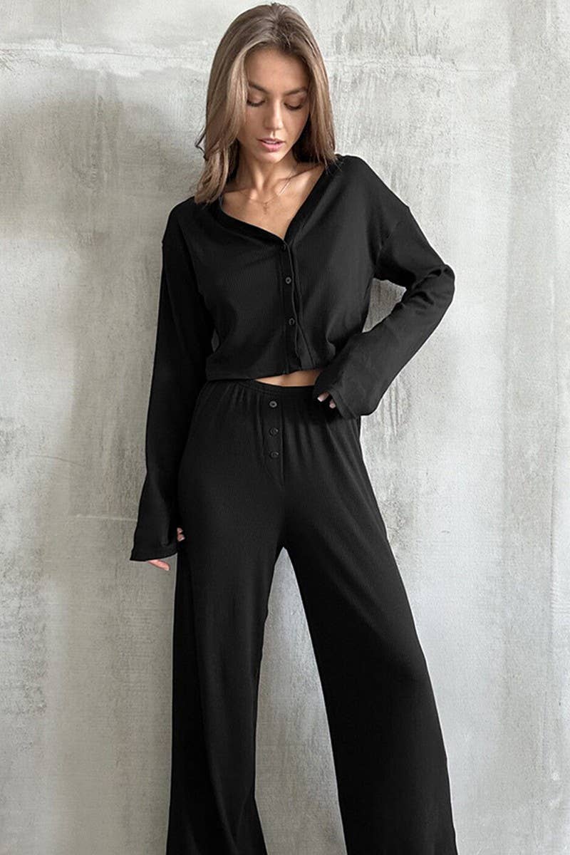 CWSPJ0257_KNITTED LONG-SLEEVED TROUSERS PAJAMA SET