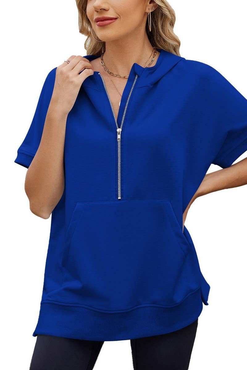 CWTTS1342_HOODED LOOSE SHORT-SLEEVED THIN SWEATSHIRT