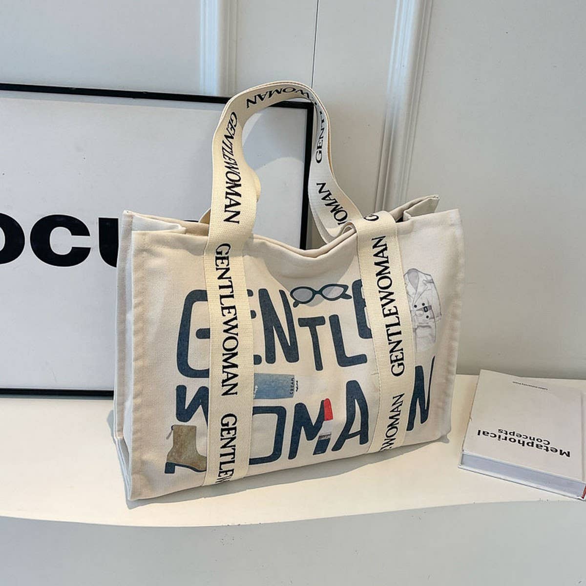 LETTER PRINTED COMMUTER CASUAL CANVAS BAG_CWAB2683