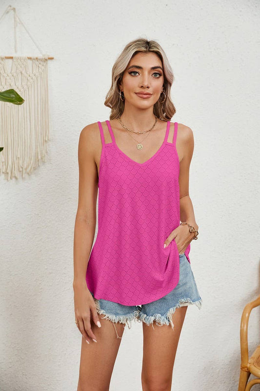 CWTTK0475_V-NECK SOLID COLOR SLEEVELESS HALTER TOP