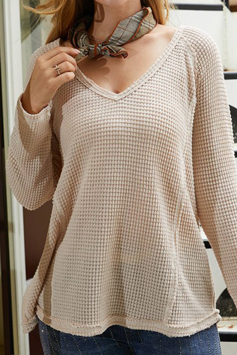 CWTTL1486_Casual V-Neck Loose Fit Long Sleeve Tops