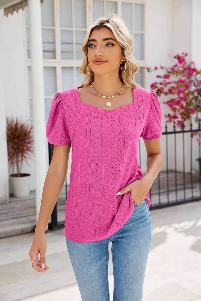 CWTTS0826_Sweetheart Neck Short Sleeve Knit Top