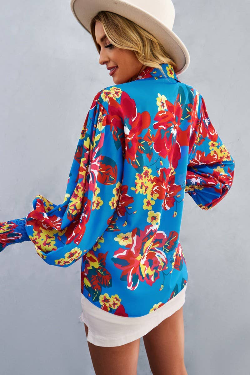 CWTBLL2770_LAPEL LONG SLEEVE PRINTED SHIRT TOP