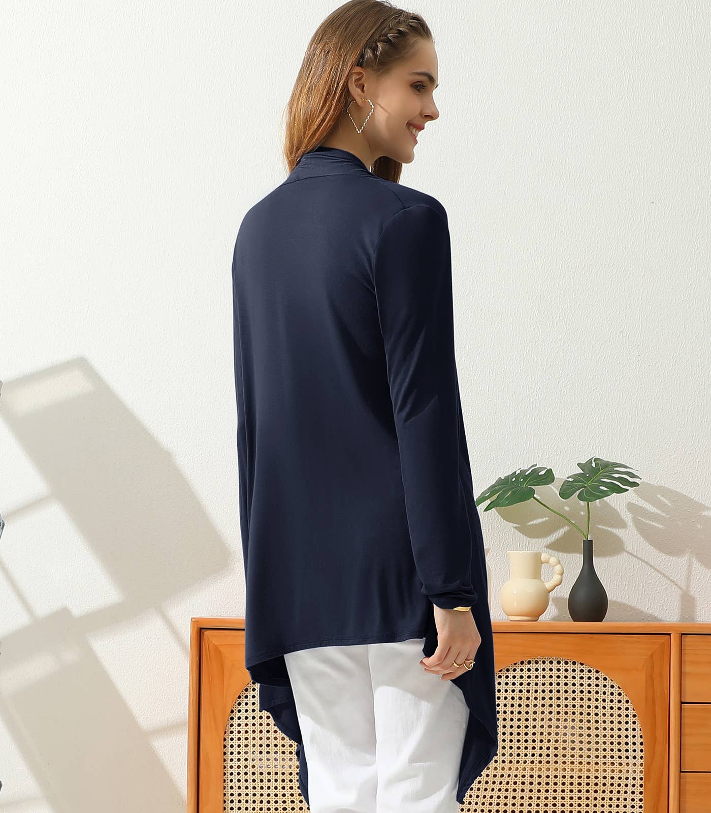 AWTL073_Long Sleeve Casual Open Front Long Cardigan