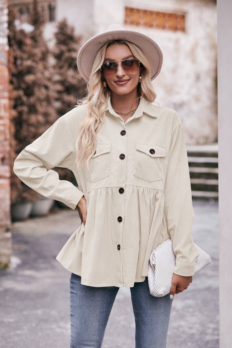 CWTSTL2189_AUTUMN POCKET CORDUROY LONG-SLEEVED SHIRT