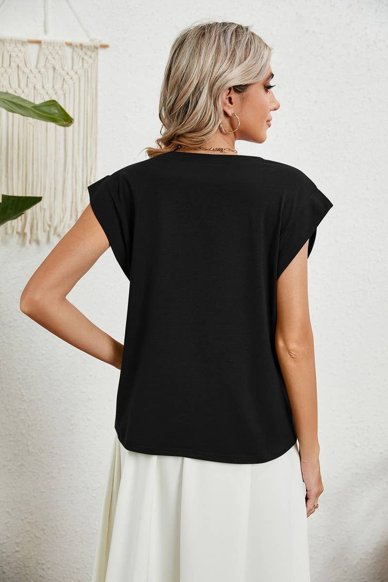 CWTBLS2278_SOLID V-NECK RAGLAN SLEEVE CASUAL T-SHIRT