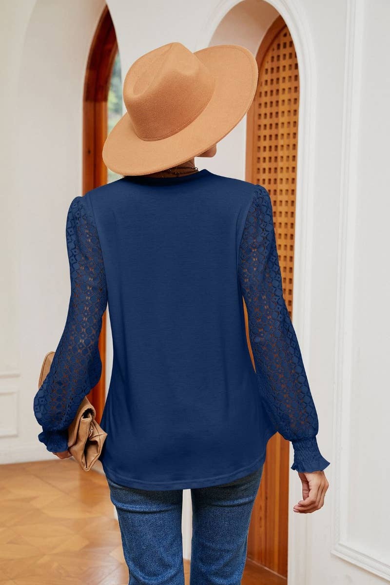 CWTBLL2692_FALL COMMUTER LACE LONG-SLEEVED BAGGY TOP